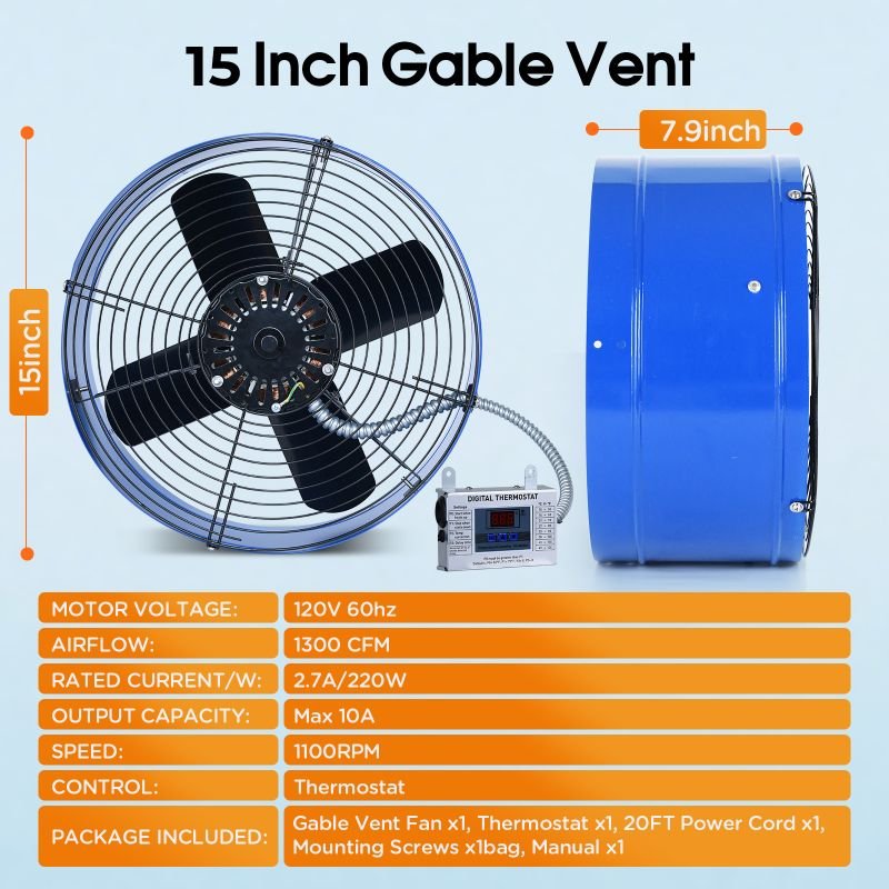 15" Gable Fan-Hardwired 1300 - Image 8
